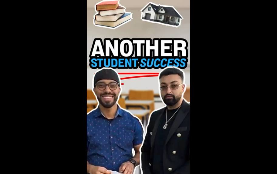 Student celebrating real estate wholesaling success